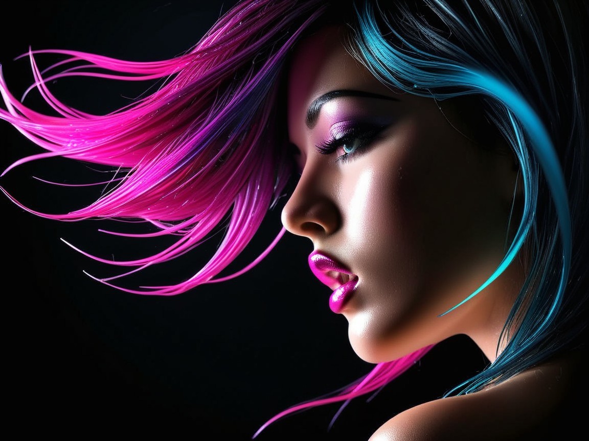Profile of a Woman with Vibrant Pink and Blue Hair