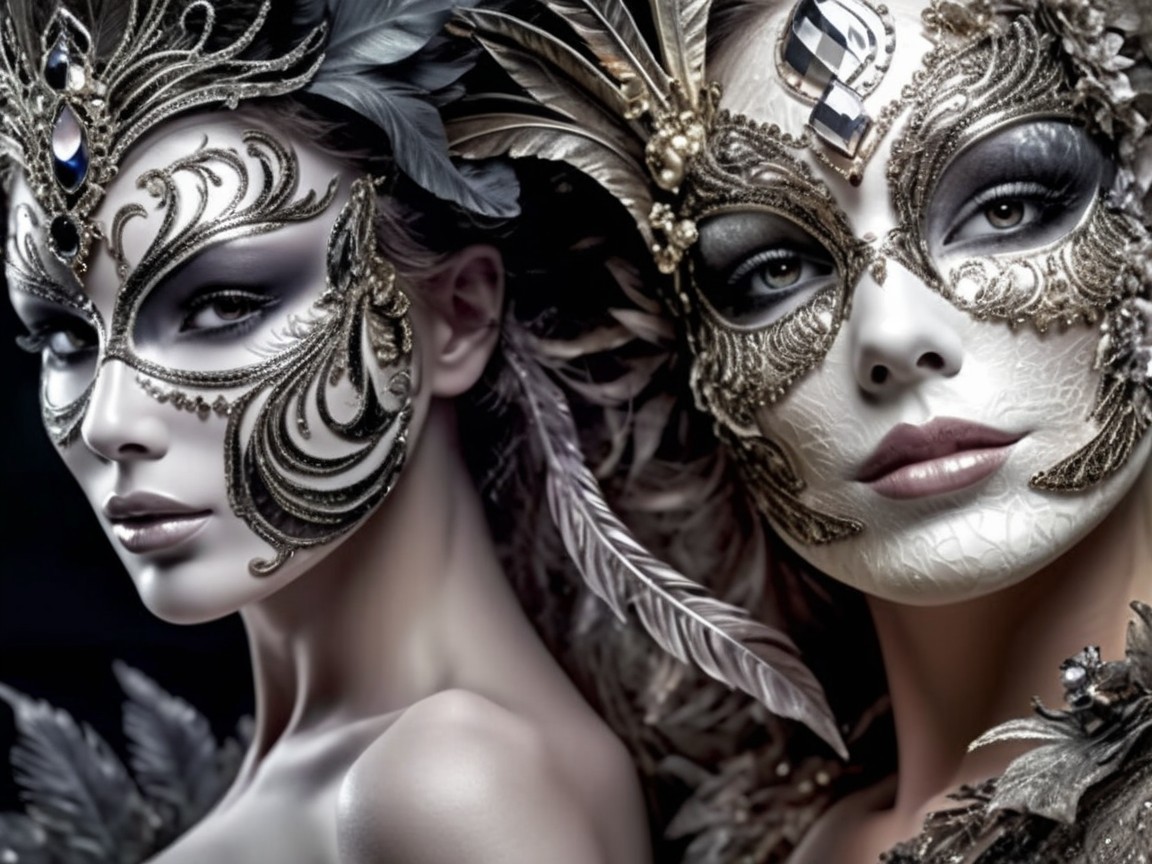 Elegant Women in Intricate Masquerade Masks