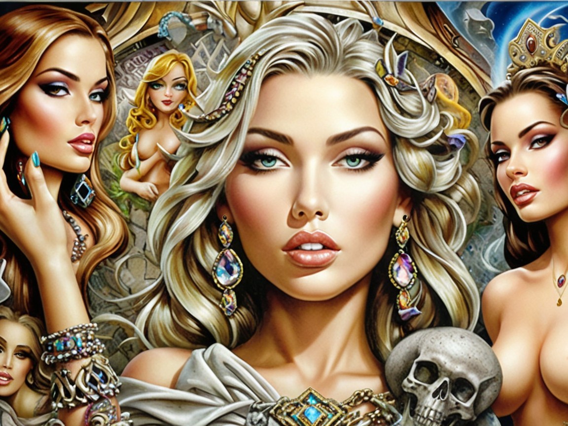 Fantasy Scene with Glamorous Women and Jewelry