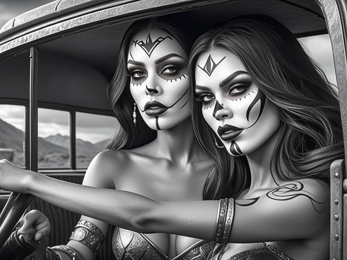 Bold Face Paint and Body Art in Vintage Car Scene