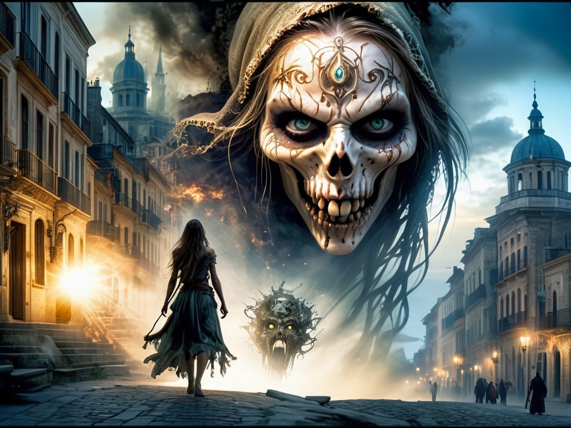 Twilight Scene with Figure and Monstrous Skull