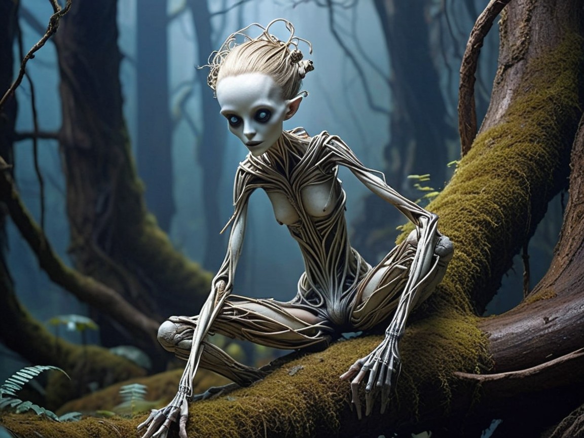 Slender, skeletal figure in a misty forest setting