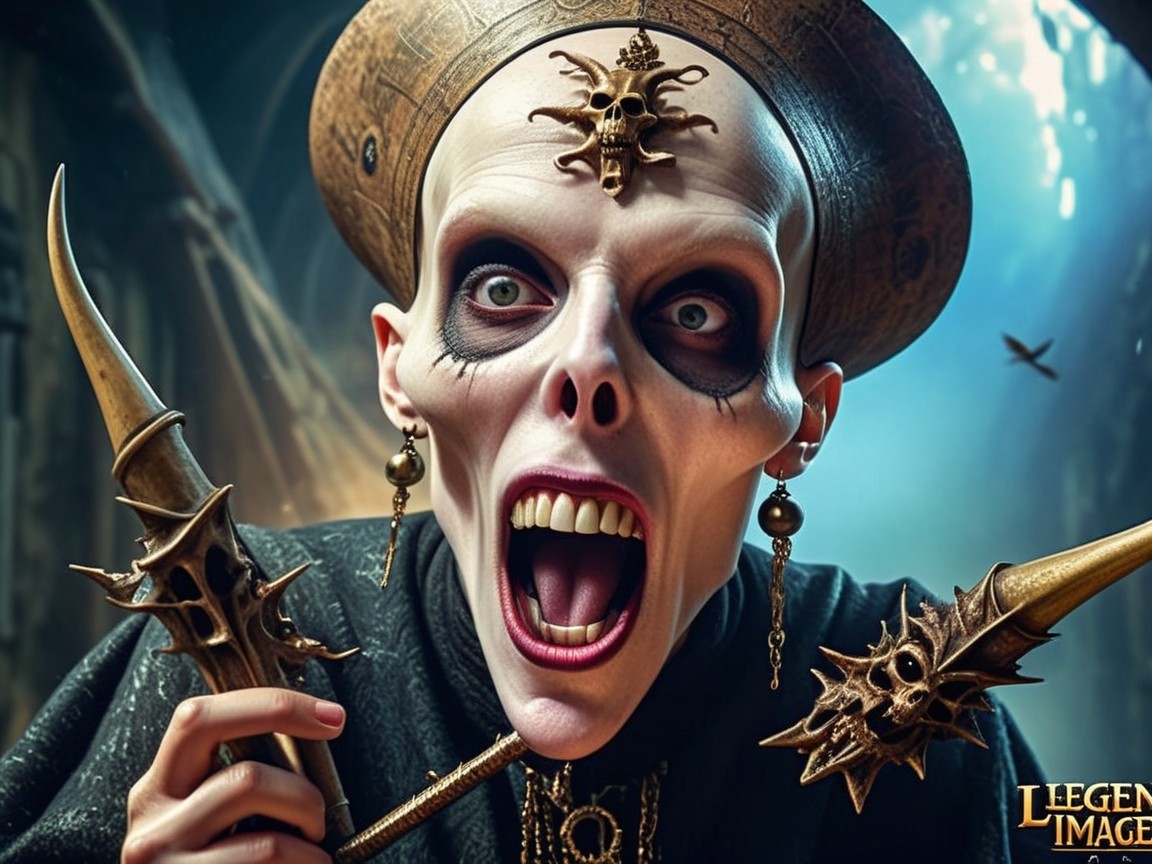 Skeletal Character in Dark Ornate Attire with Skulls