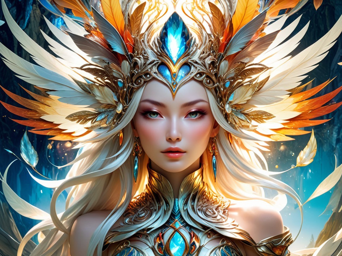 Majestic figure in crown and intricate armor with glow