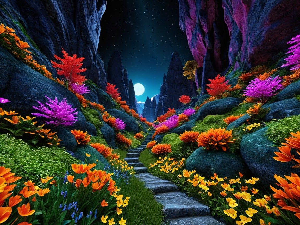 Enchanting Pathway in a Colorful Fantastical Landscape