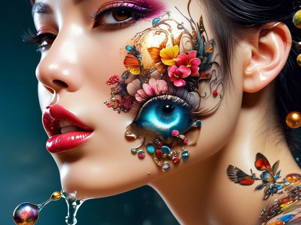 Vibrant Portrait of a Woman with Floral Designs