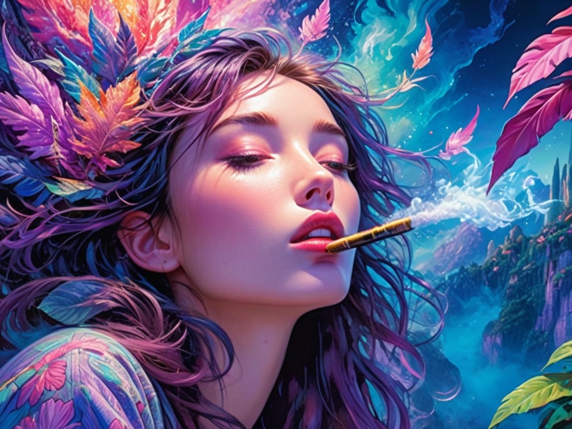 Portrait of a Young Woman with Colorful Hair and Smoke