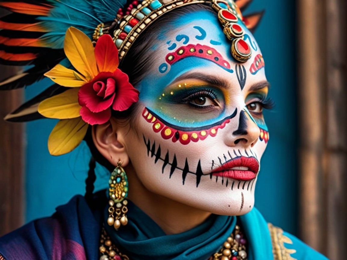 Woman with Day of the Dead Makeup and Floral Accents