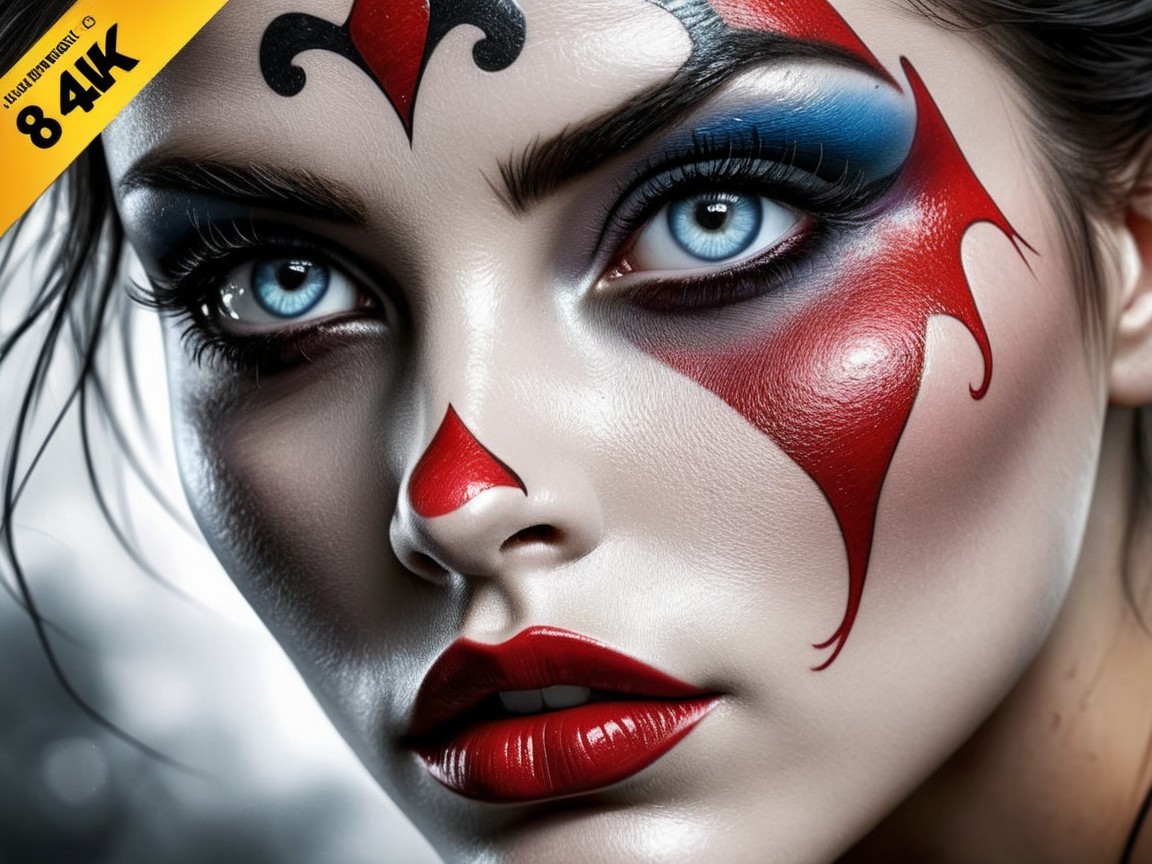 Close-up of Woman with Dramatic Red and Black Makeup