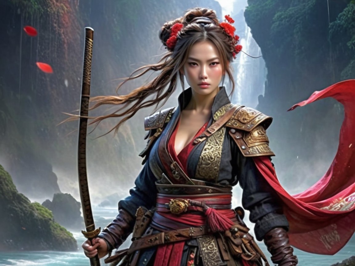Warrior in Mystical Landscape with Detailed Armor