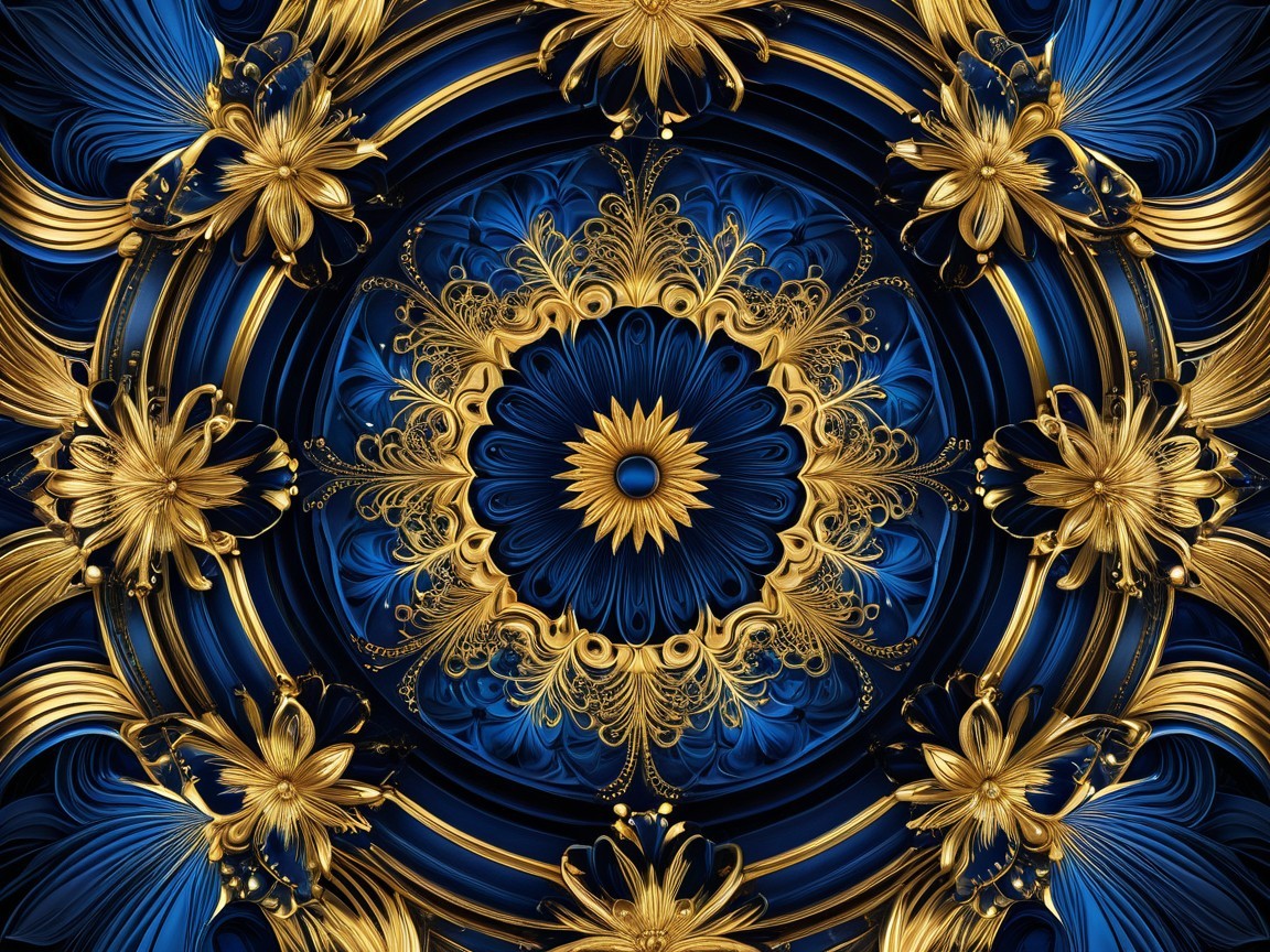 Intricate Circular Design in Blue and Gold Hues