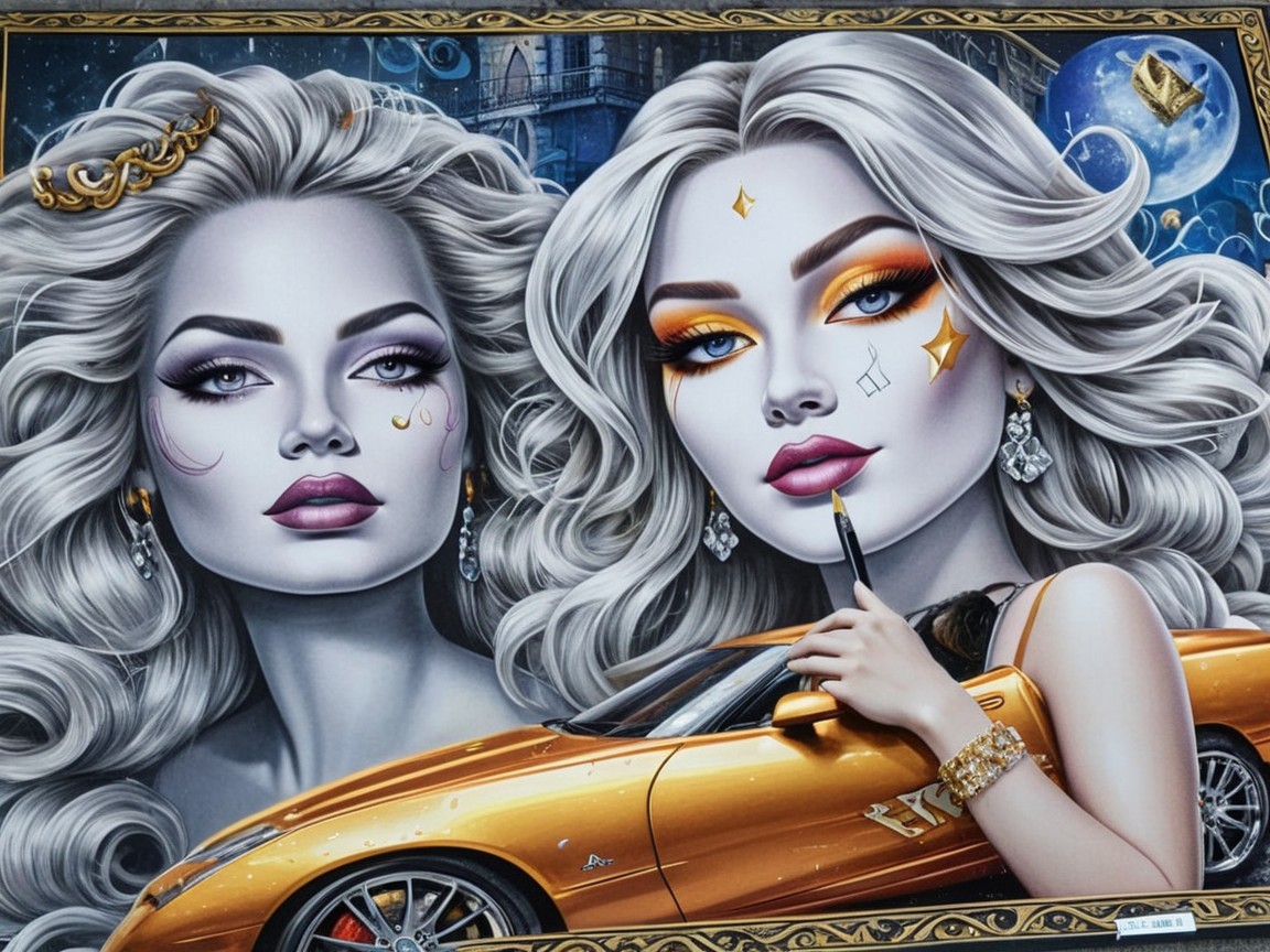 Vibrant Artwork of Stylish Women in Glamorous Setting