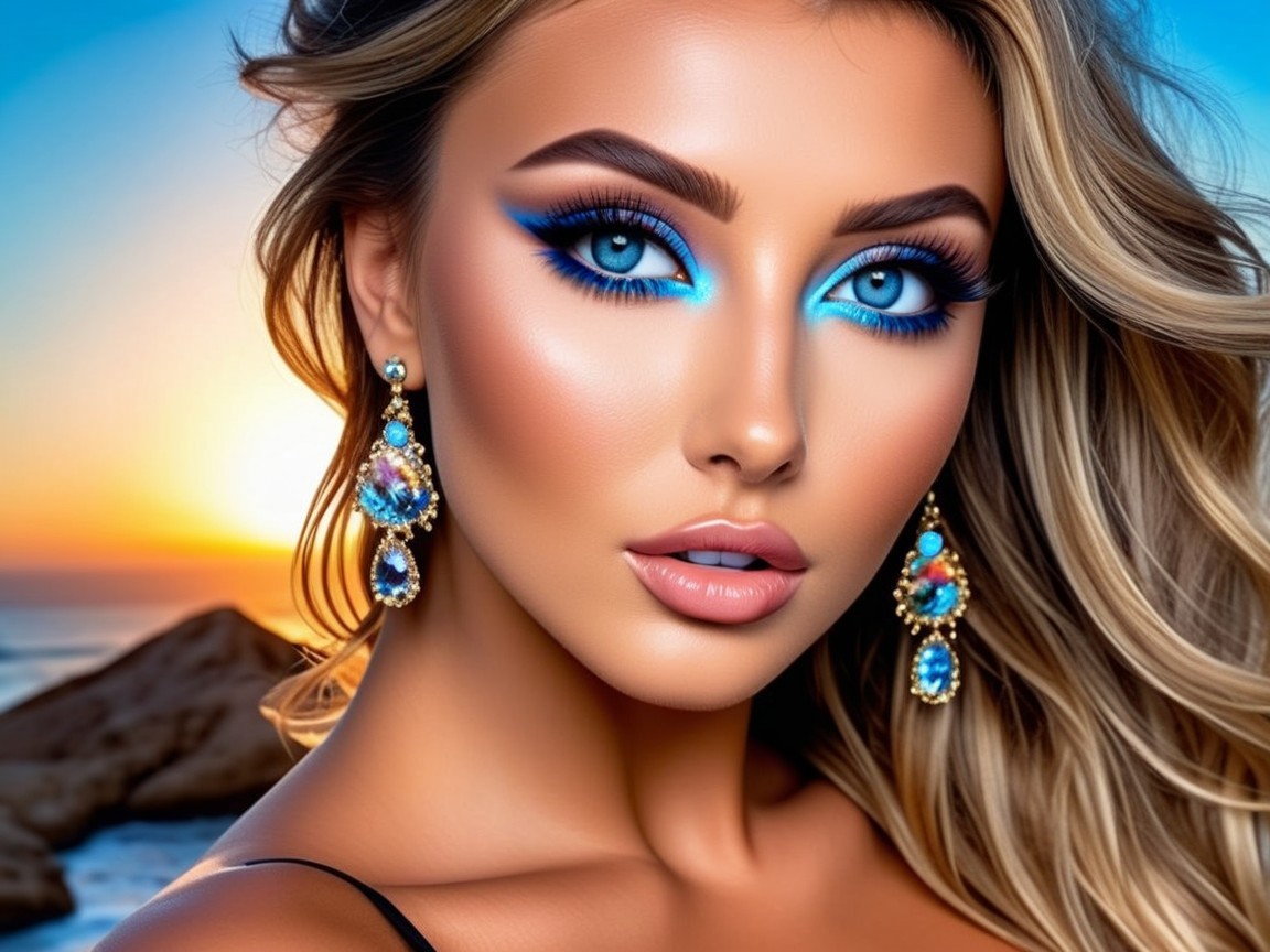 Close-Up of Glamorous Makeup with Blue Eyeshadow