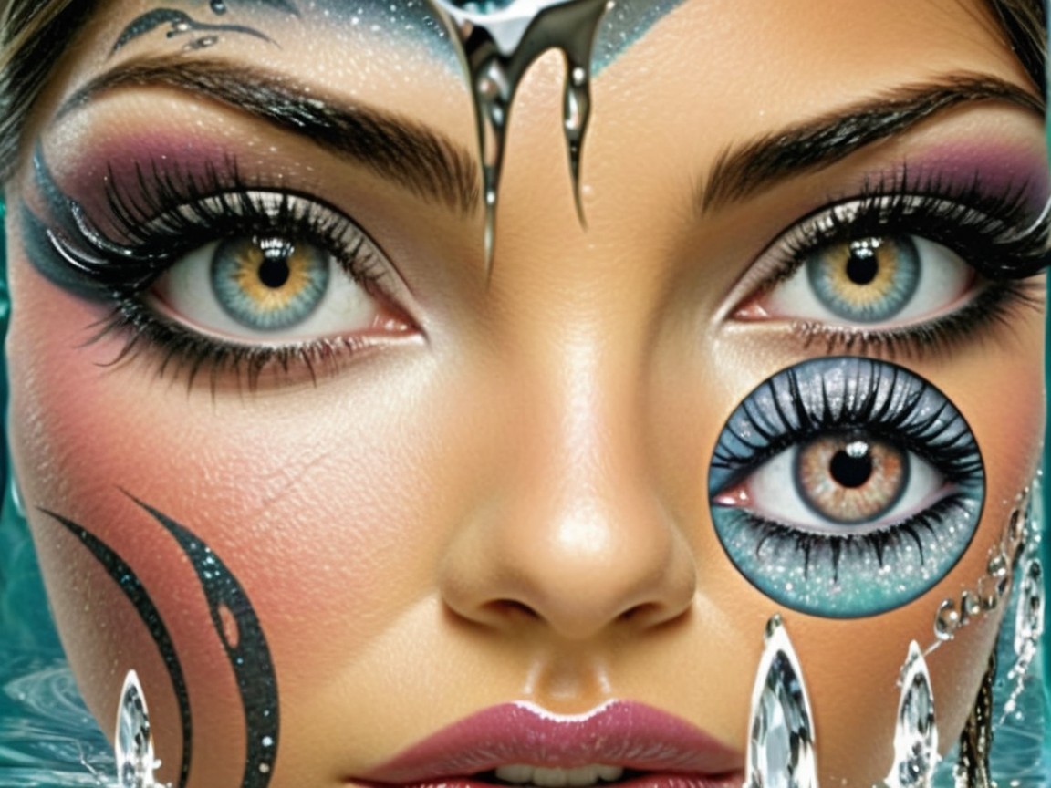 Close-Up of a Woman's Face with Dramatic Makeup