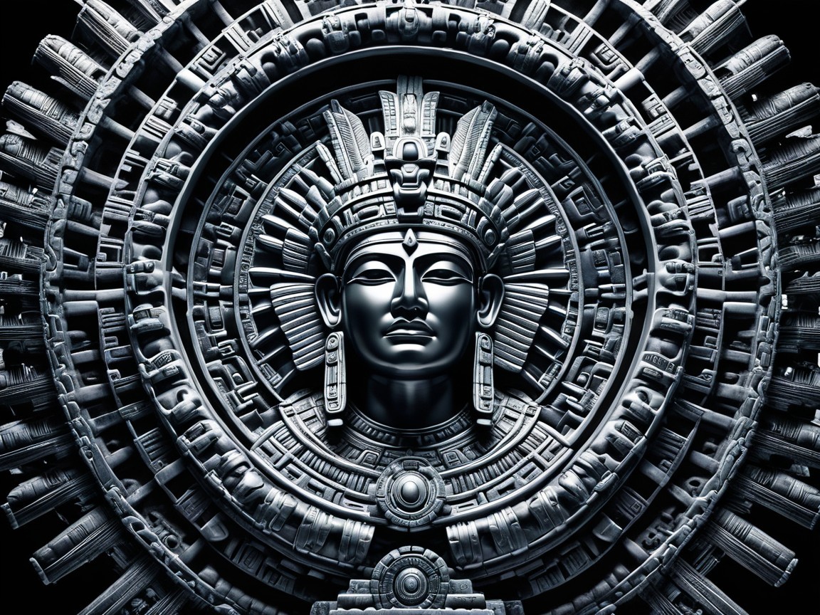 Majestic Sculpture with Geometric Designs and Symbols