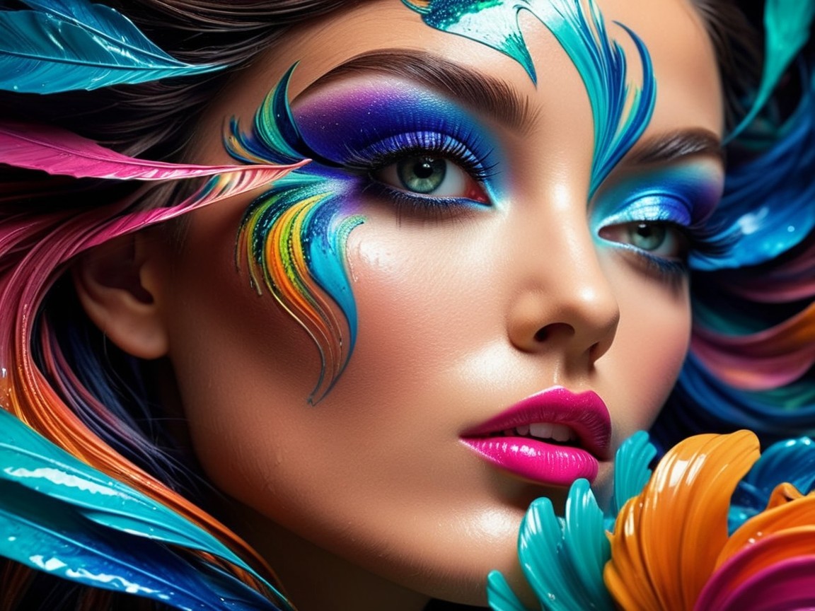 Close-Up Portrait of a Woman with Artistic Makeup