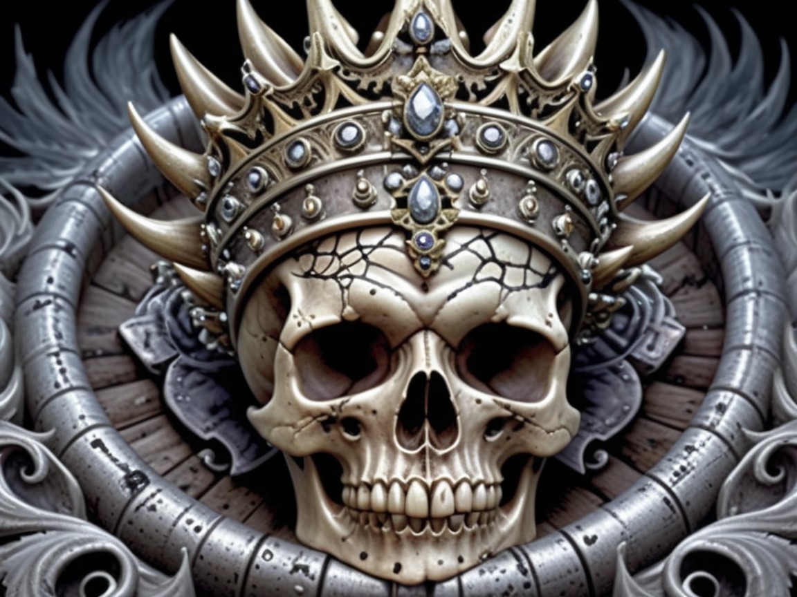 Ornate Crowned Skull with Gothic Patterns and Textures