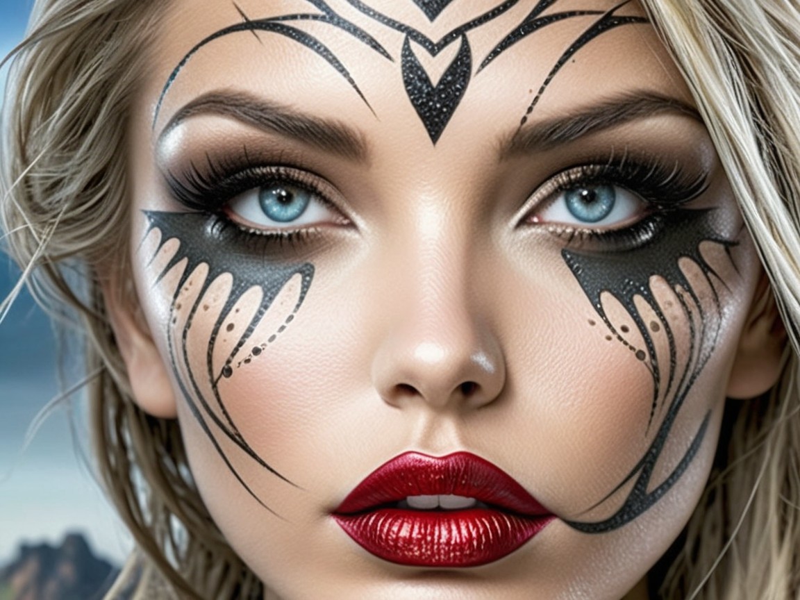 Portrait of a Young Woman with Intricate Face Paint
