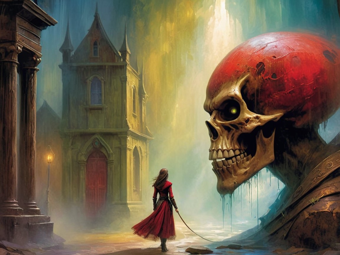 Mystical Landscape with Figure and Colossal Skull