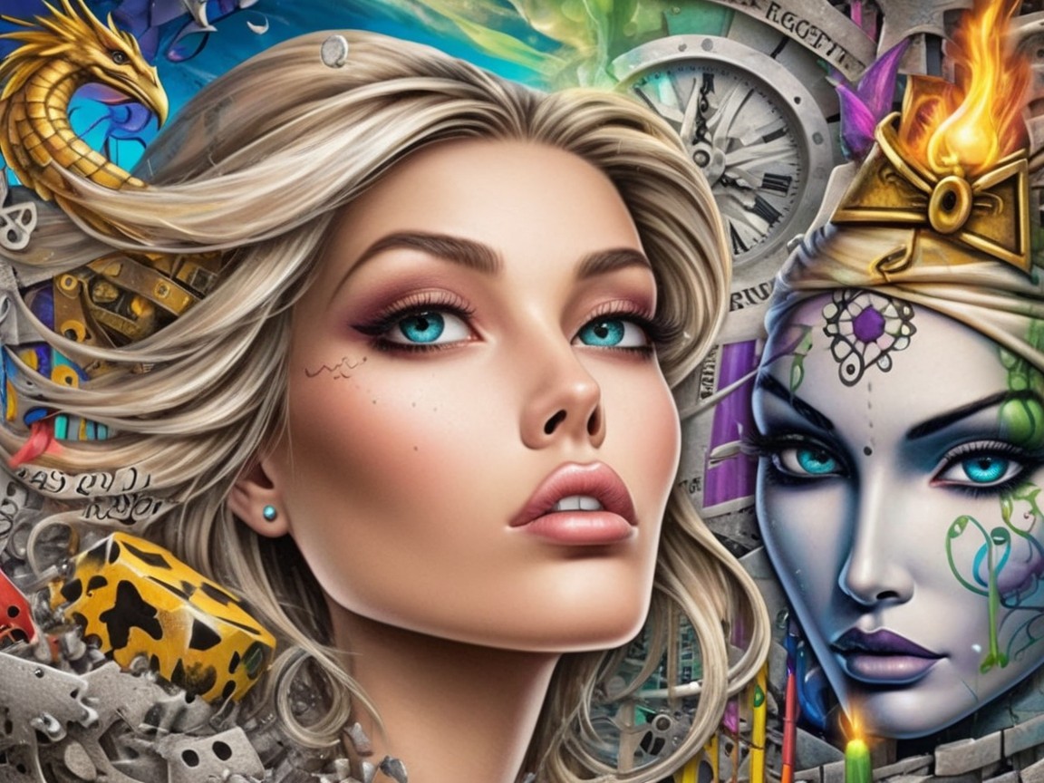 Stylized Portrait of Woman with Mystical Elements