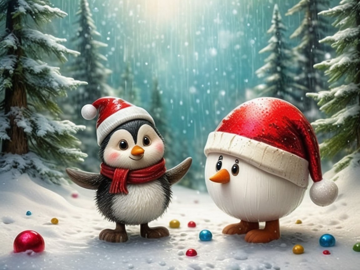 Holiday Creatures in a Winter Wonderland Setting