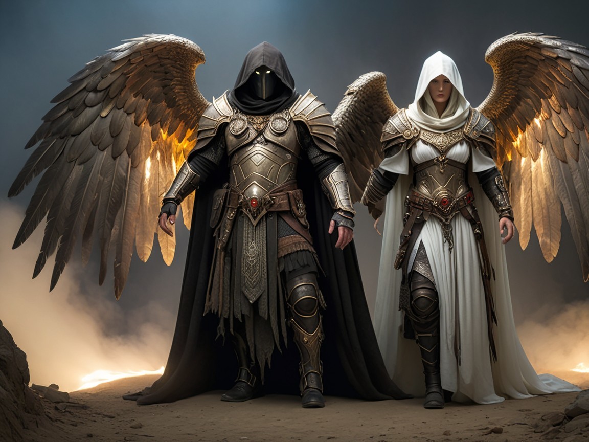 Majestic Angelic Figures in Ethereal Setting