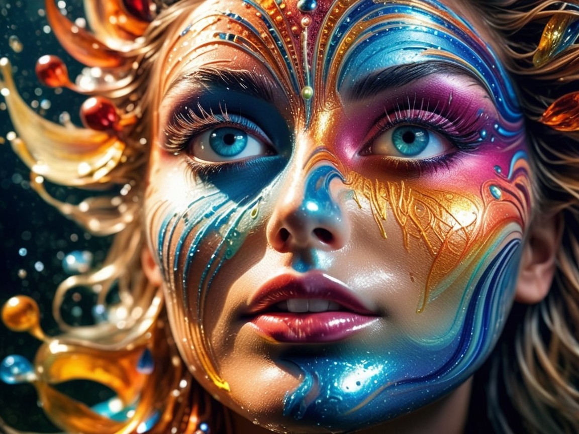 Portrait of a Woman with Intricate Face Paint Design