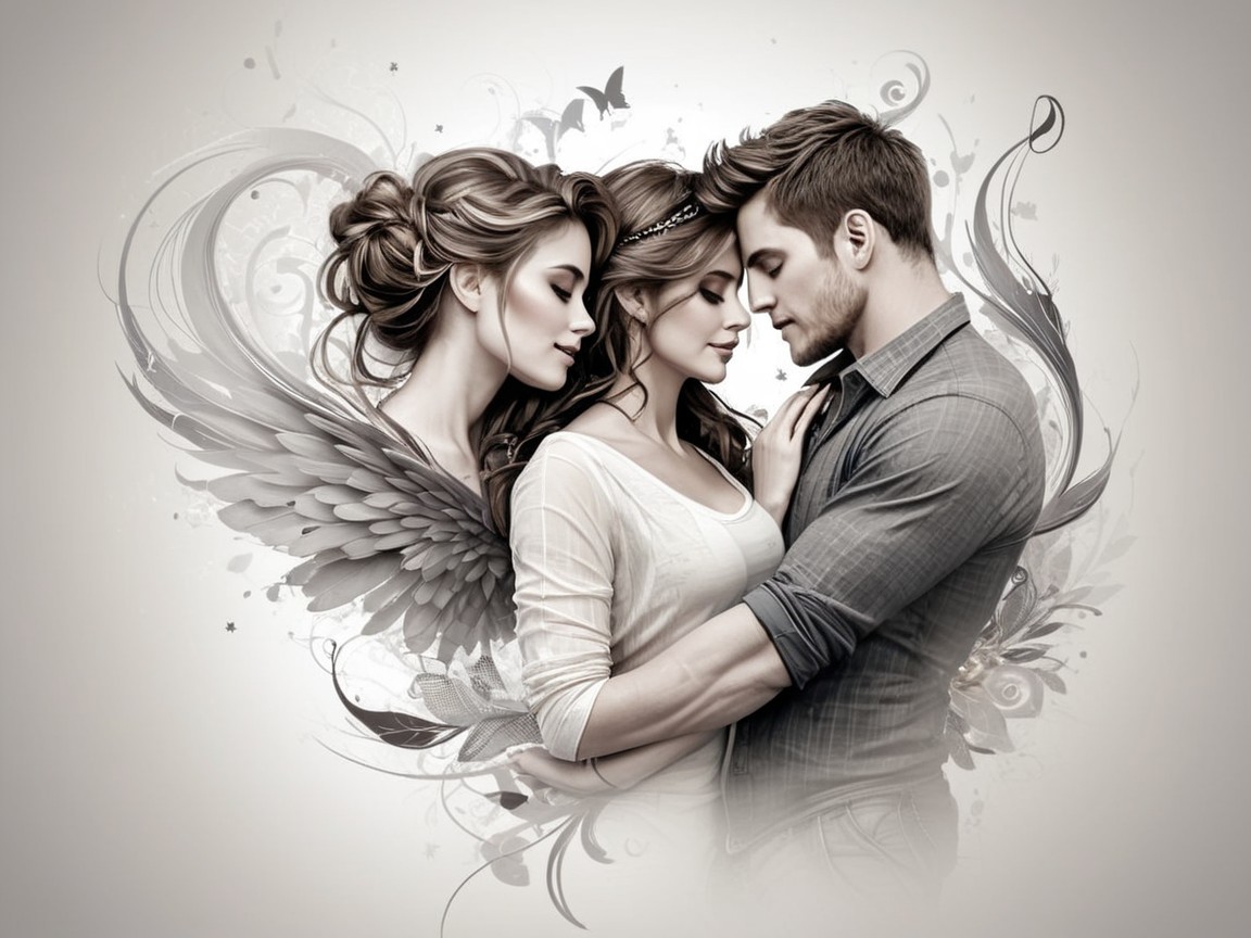 Romantic Embrace Surrounded by Ethereal Elements