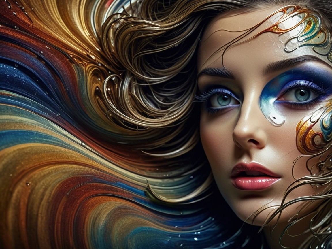 Close-Up Portrait of Woman with Vibrant Makeup and Hair