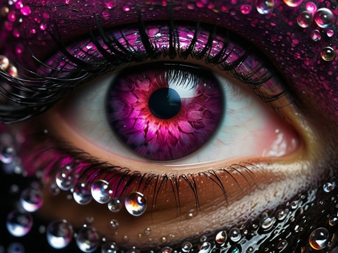 Close-up of a vibrant pink iris eye with details