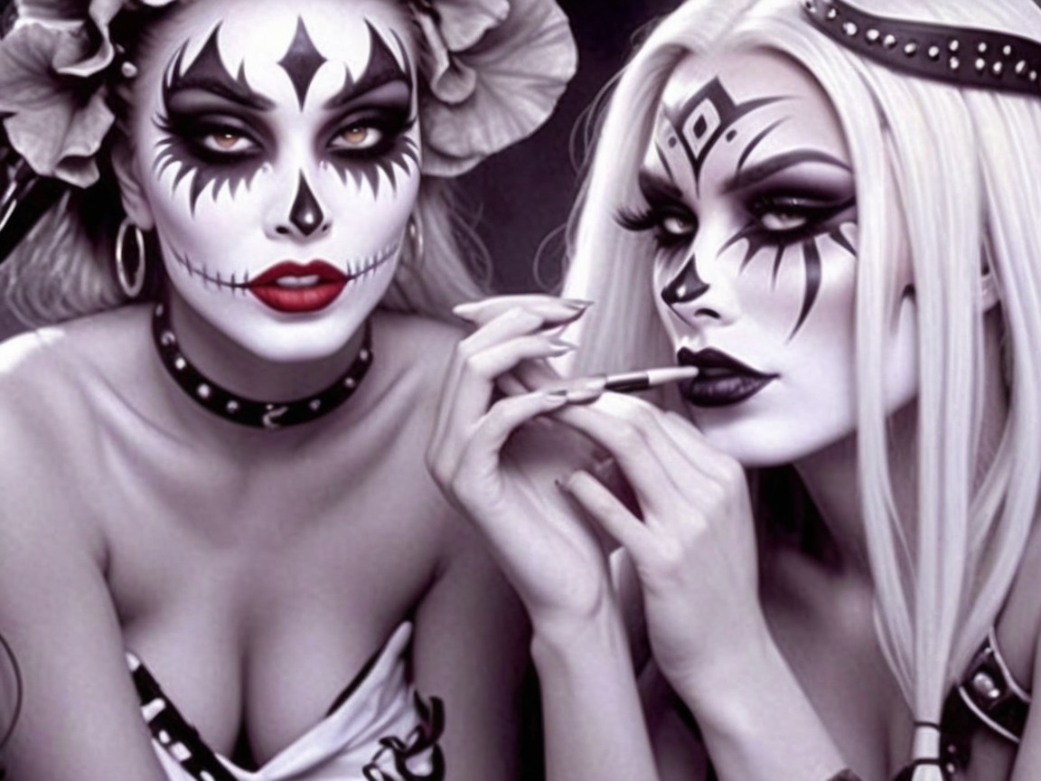 Women with Gothic Makeup in Monochromatic Setting
