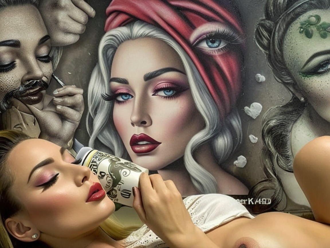 Woman with Glamorous Makeup and Artistic Mural Background