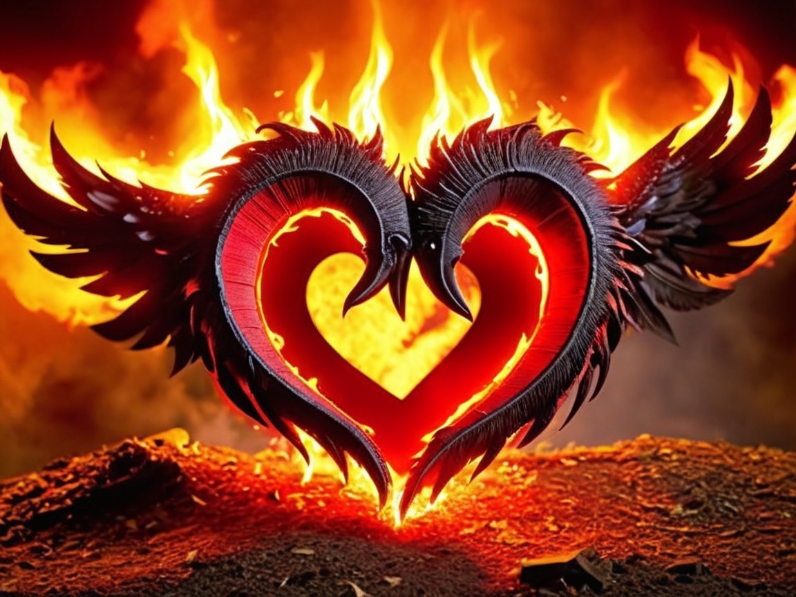 Intertwining Swans Forming a Fiery Heart Design