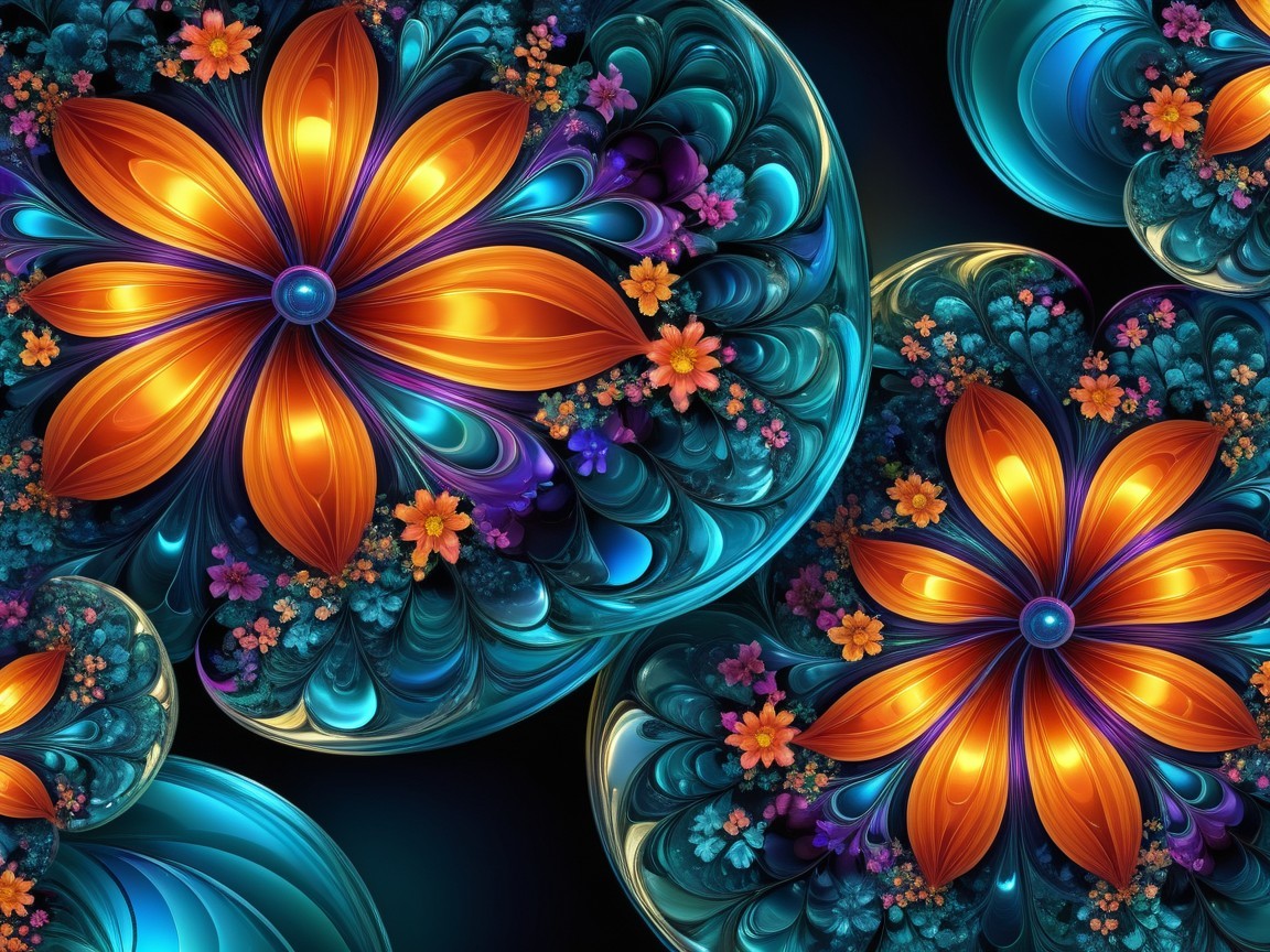 Vibrant Swirling Floral Patterns on Dark Background