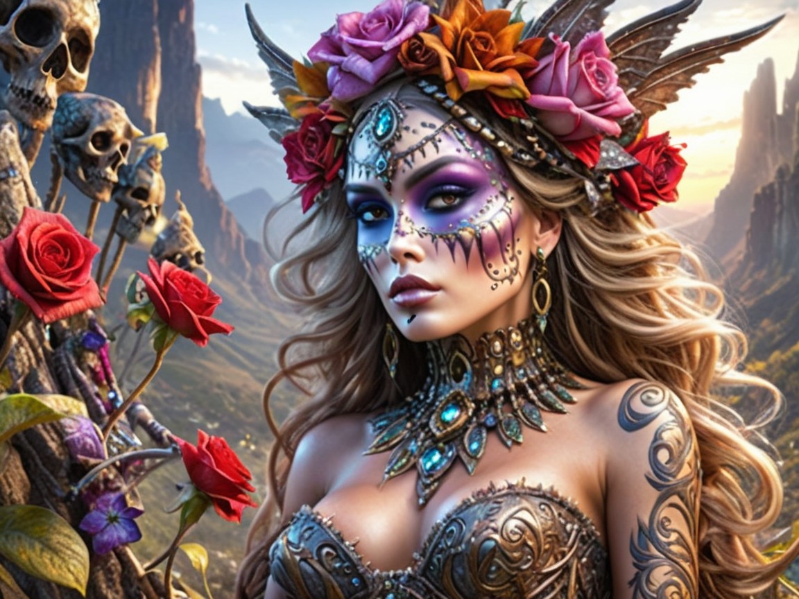 Elaborate Makeup and Jewelry in Mystical Landscape