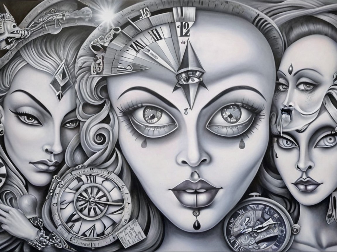 Surreal Black and White Artwork of Ethereal Faces