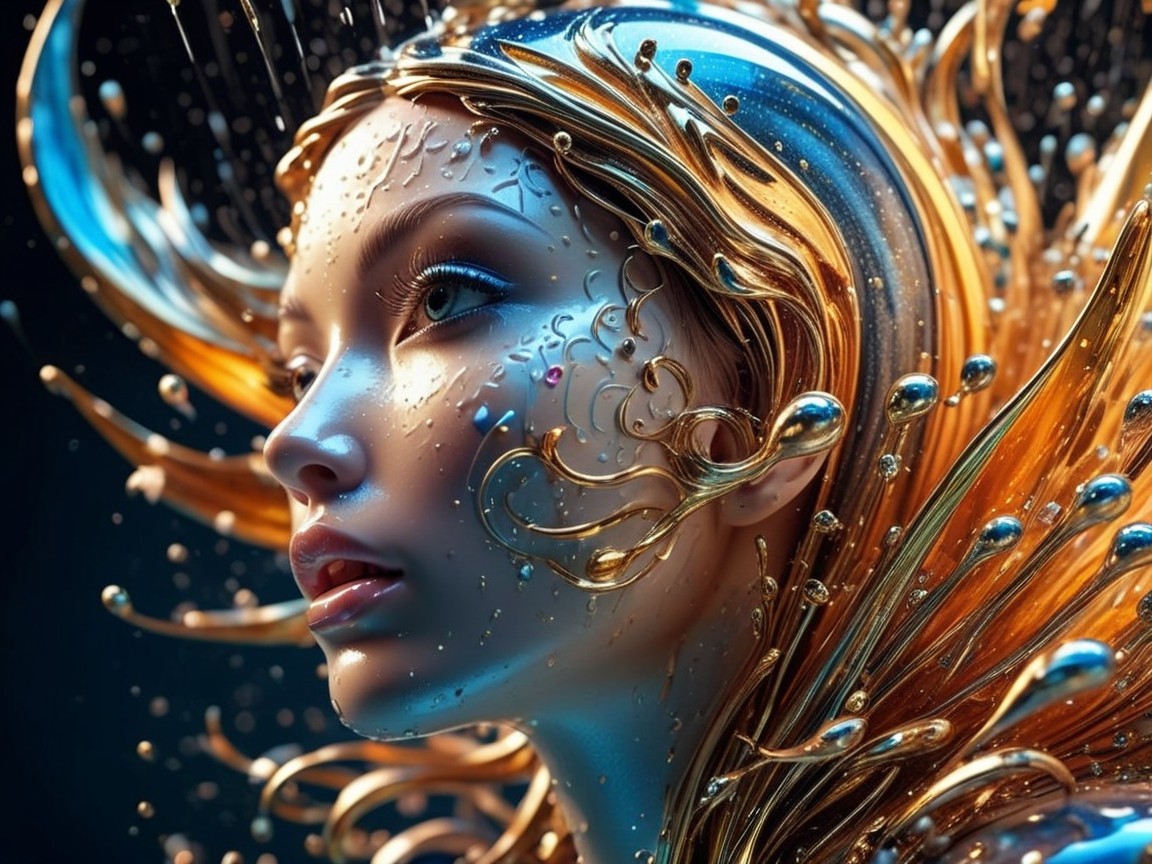 Futuristic Woman with Golden Hair and Metallic Elements