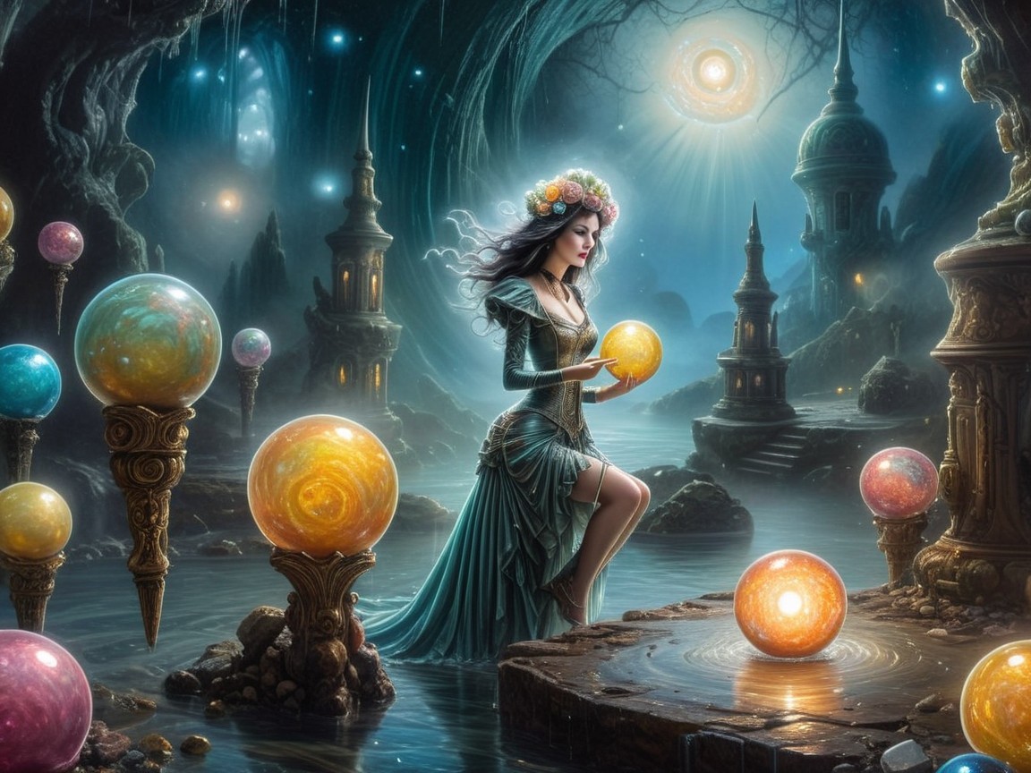 Mystical Landscape with Woman by a Glowing Pool