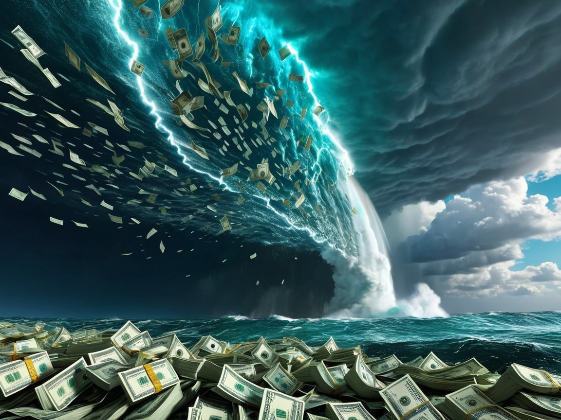 Dramatic Scene of Tumultuous Ocean and Cash Waves