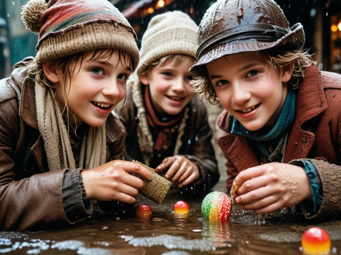Young Boys Smiling Outdoors by Water with Beanie and Scarf