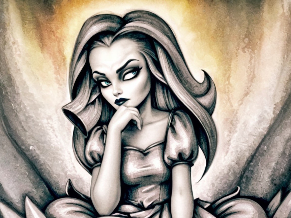 Monochromatic Illustration of a Contemplative Woman