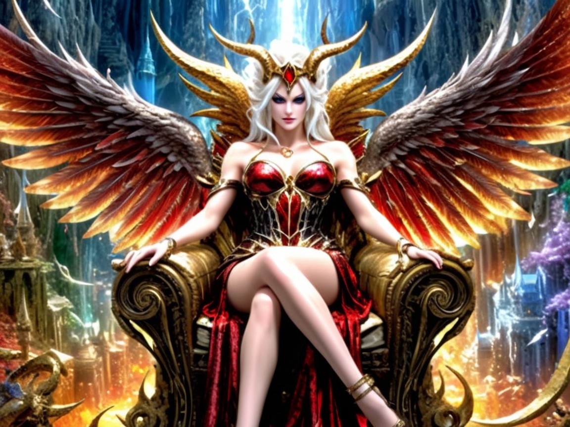 Majestic Figure on Throne with Wings and Crown