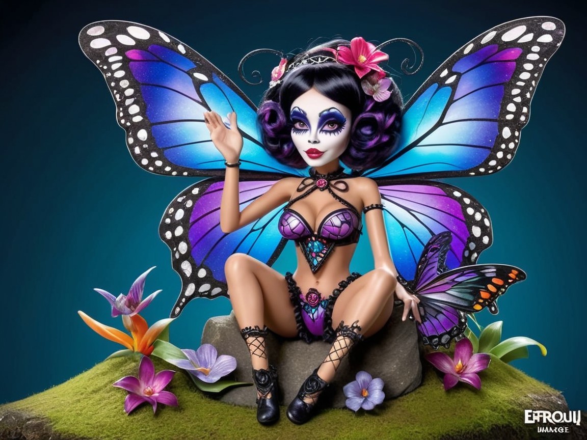 Intricate Doll with Butterfly-Inspired Outfit and Wings