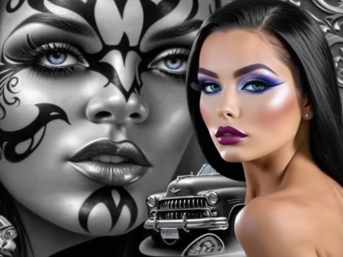 Bold Makeup and Vintage Cars in Artistic Presentation