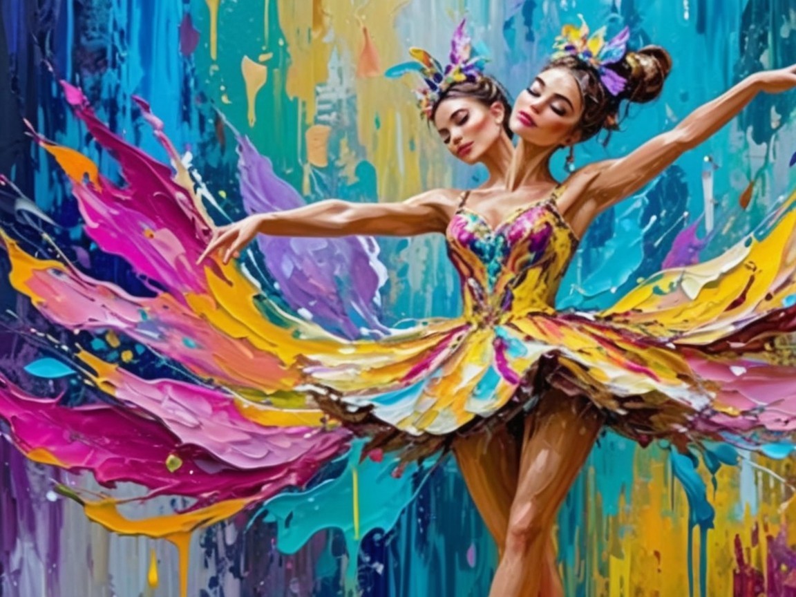 Abstract Painting of a Two-Headed Ballerina