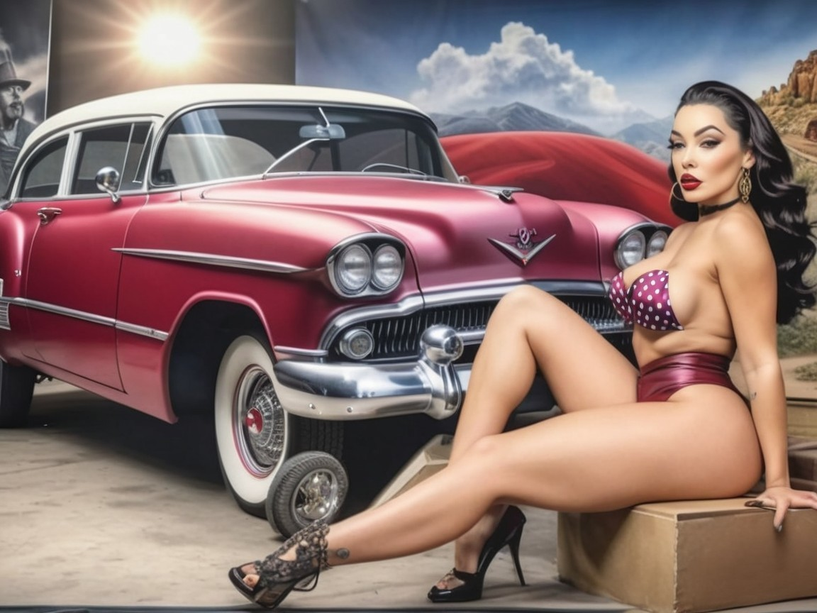 Glamorous Model with Vintage Car and Retro Outfit