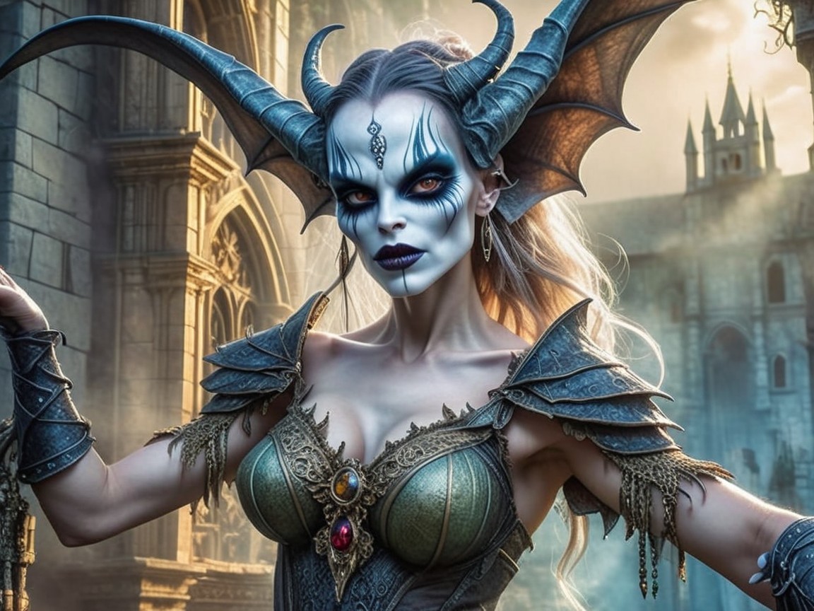 Fantasy Character with Dramatic Makeup and Armor