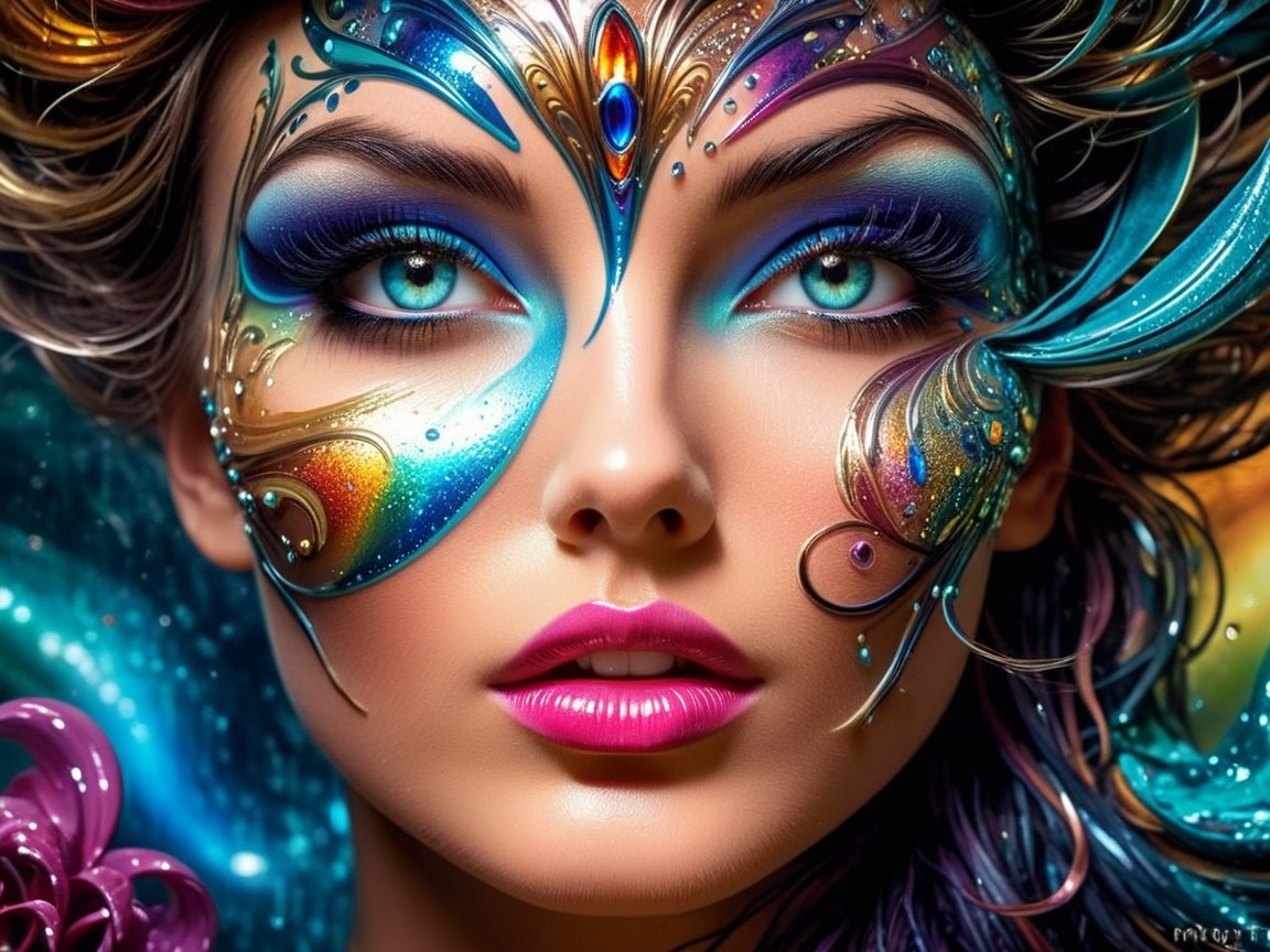 Close-Up of Woman's Face with Vibrant Face Paint