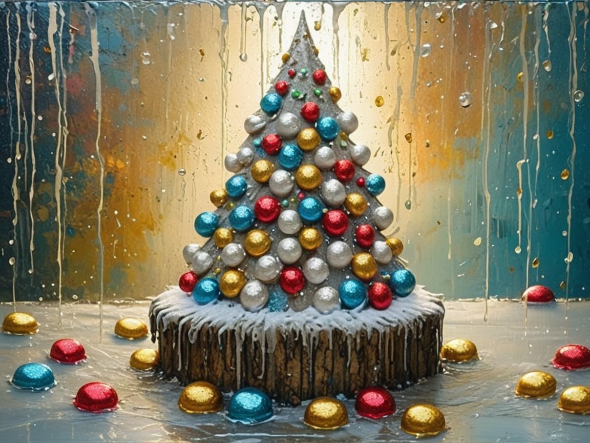 Colorful Ornament Christmas Tree with Textured Base