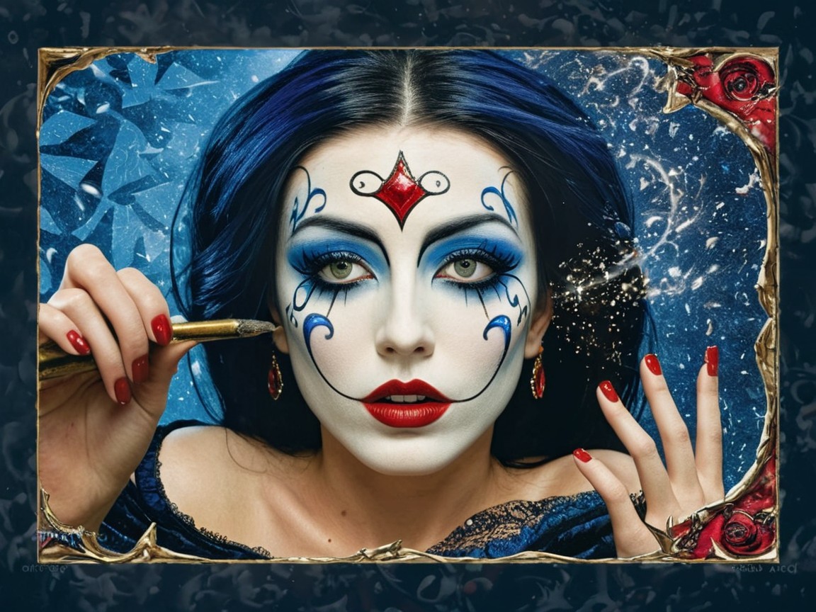 Woman with Jester Face Paint in Bold Colors